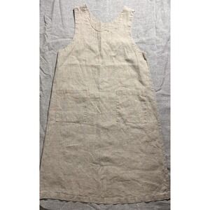Vintage Mishi Dress Womens Natural Linen Jumper Pockets USA Pinafore Cottage M
